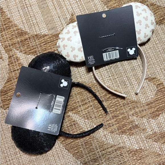 DISNEY EARS - 2 pcs! Tan/white and black/silver Mickey Mouse Headbands - NEW - Picture 7 of 7